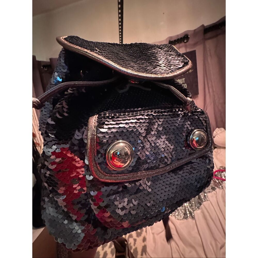 Coach vintage spotlight blue sequin Backpack minibag shoulder bag Y2K VTG - Picture 3 of 16